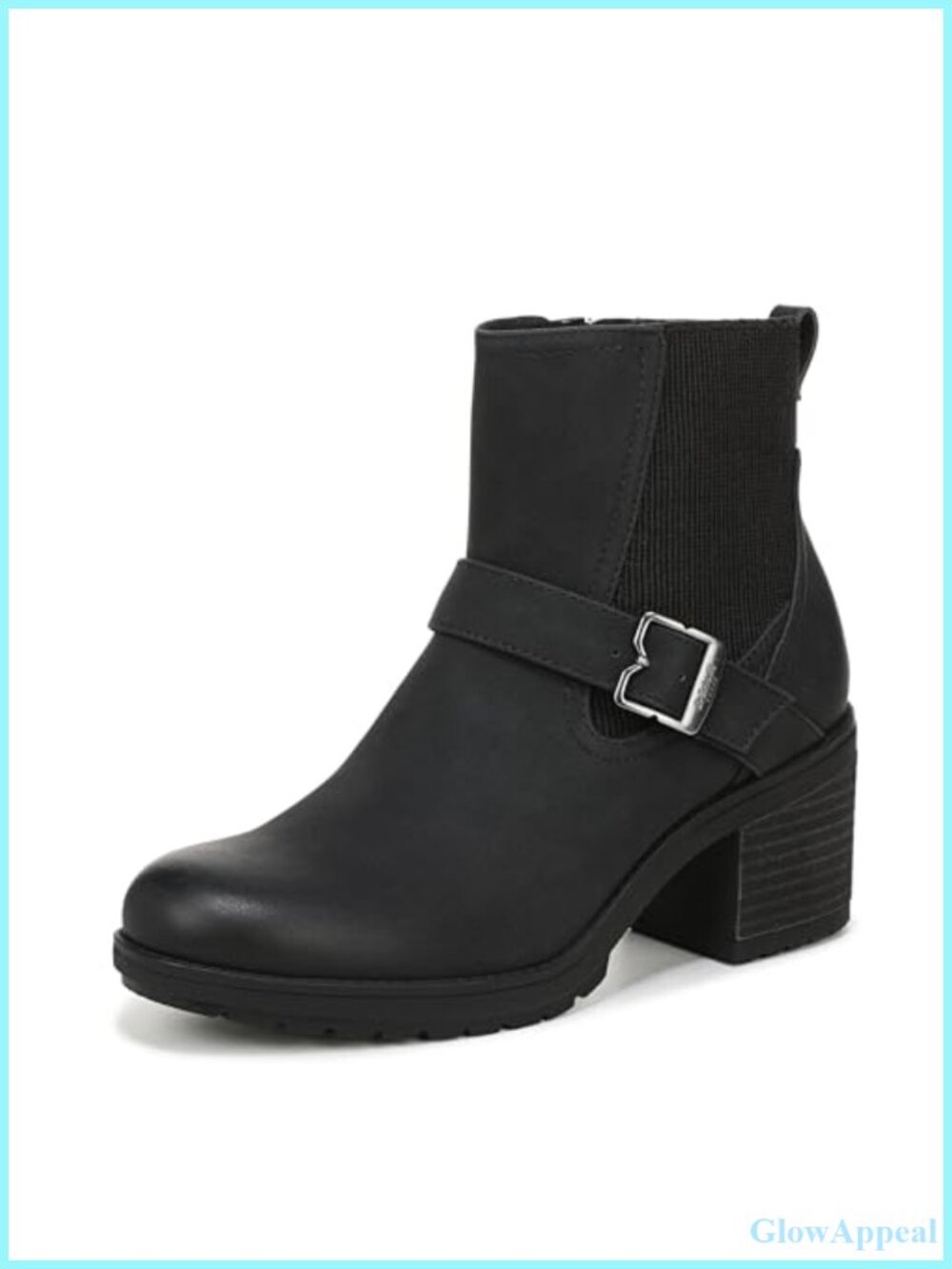 Womens Ankle Boots Faux Leather Chelsea Buckle Block Heel